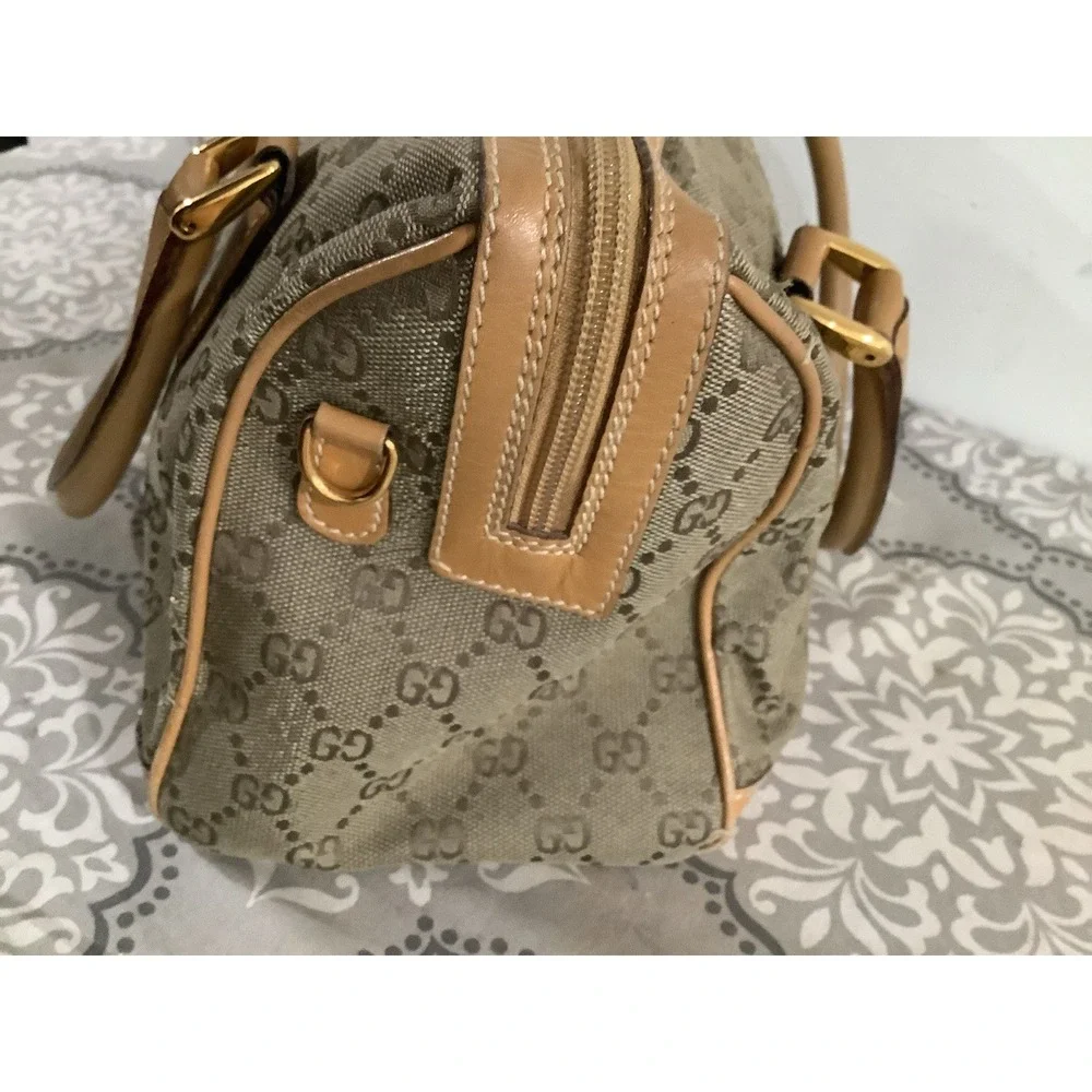 Vintage Gucci Monogram Boston Canvas Leather Handbag Shoulder Bag Made in Italy - Picture 5 of 11